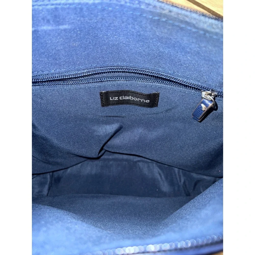 Liz Claiborne Blue Pebbled Faux Leather Satchel Crossbody Bag Contrast Stitching